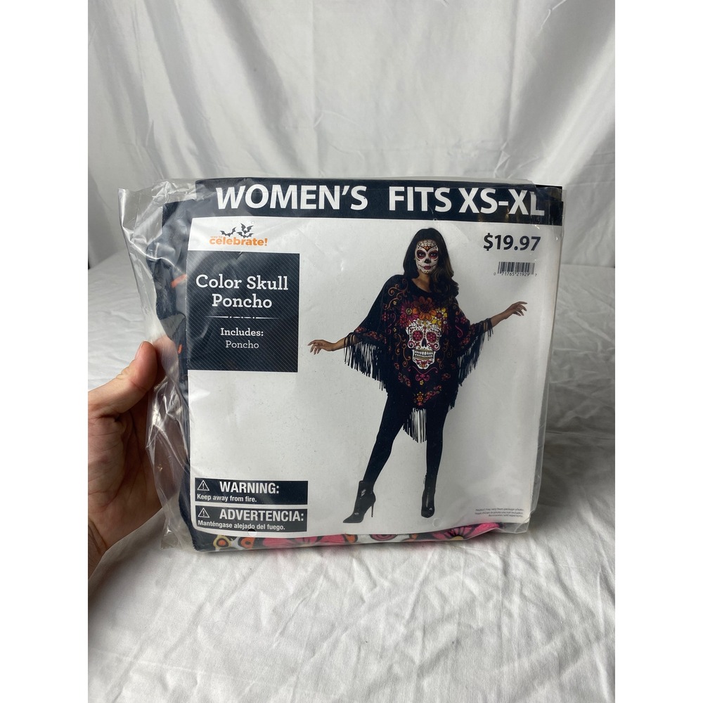 Women's Color Skull‎ Poncho Costume Celebrate! Halloween XS-XL